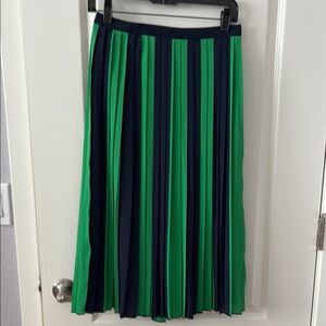 J. Crew Green and White Midi Pleated Skirt for Cocktail